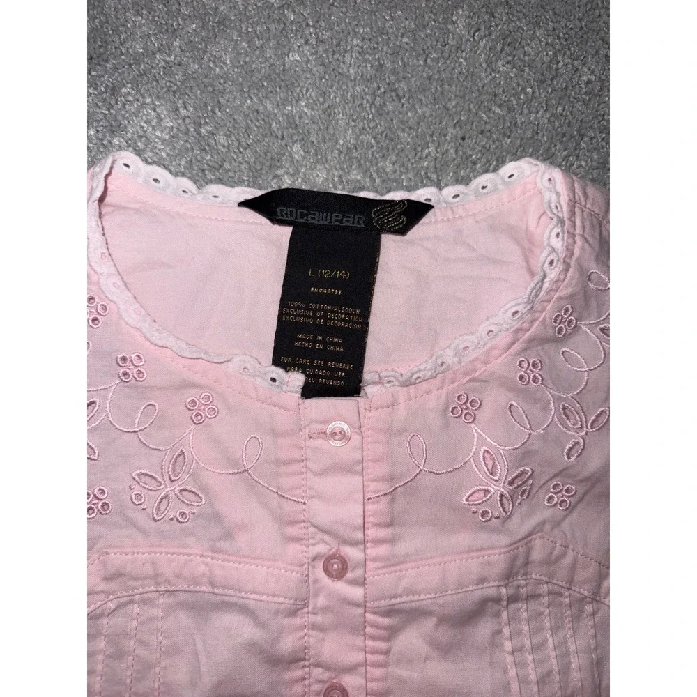 Rocawear Girls Pink Eyelet Tiered Dress Size L 12/14 Cotton Scalloped Hem